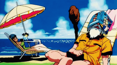 Master Roshi And Bulma Sleeping On The Beach GIF
