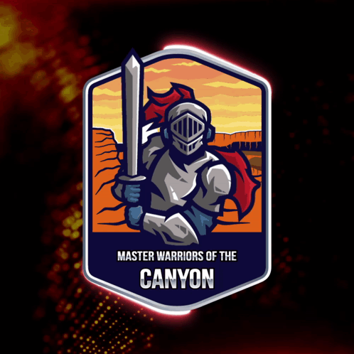 Master Warriors Of The Canyon Logo With A Knight Holding A Sword GIF