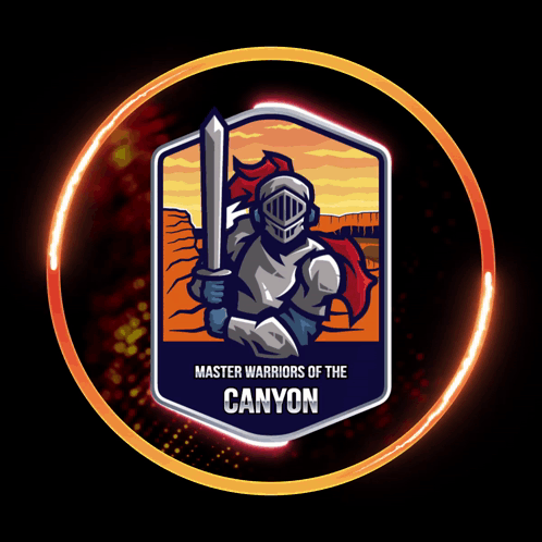 Master Warriors Of The Canyon Logo With A Knight Holding A Sword GIF