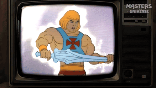 Masters Of The Universe He Man Holding A Sword On A Tv Screen GIF