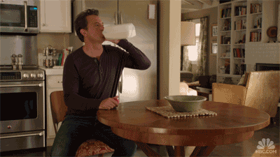 Matthew Perry Milk Spit Take GIF