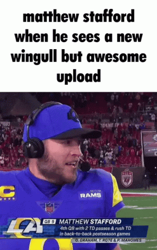 Matthew Stafford Is Wearing A Rams Jersey And Headphones GIF