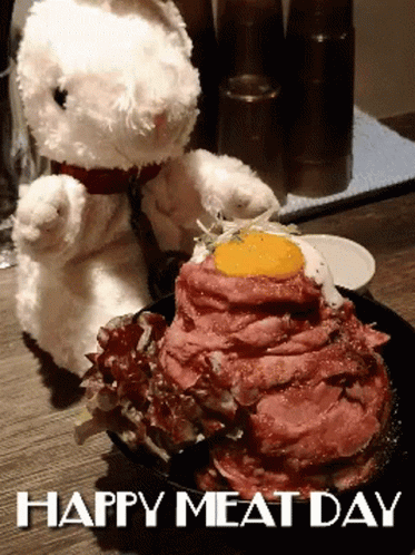 Stuff Toy Rabbit Celebrating Happy Meat Day GIF