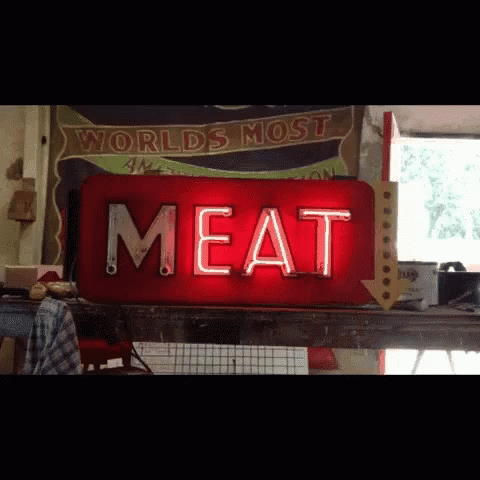 Flashing Neon Sign For World's Best Meat GIF