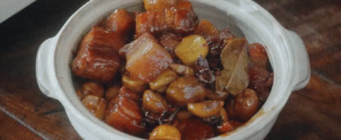 Meat and Vegetable Stew in White Bowl