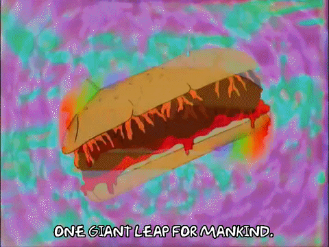 Meatball Sub Spinning With Rainbow Trails GIF