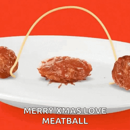 Meatballs and Spaghetti Saying Merry Xmas Love Meatball