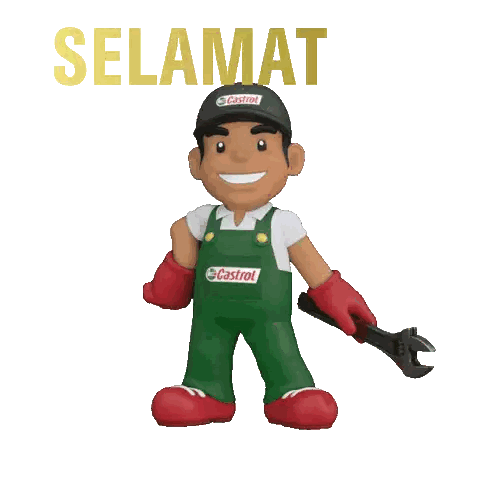 Mechanic Holding Wrench Says Selamat Hari