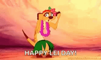 Meerkat From Lion King Dancing In Lei And Hula Skirt GIF