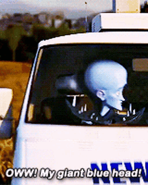 Megamind Giant Blue Head Bump GIF