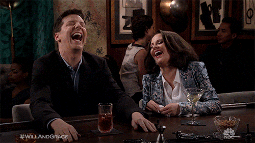 Megan Mullally Sean Hayes Drinking In Beer Bar GIF