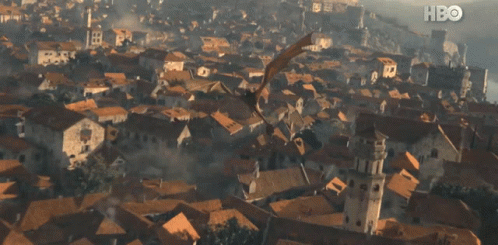 Meleys Red Dragon Flying Above City Skyline GIF