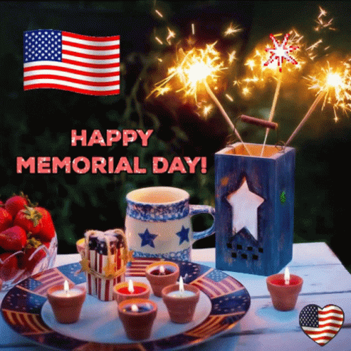 Memorial Day Greeting Card with Candles and Fireworks