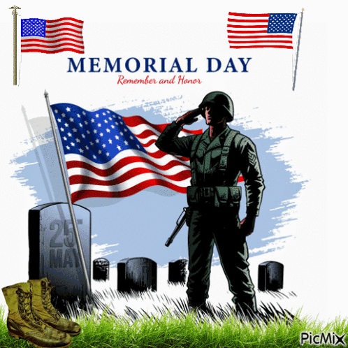 Memorial Day Soldier Saluting Flag