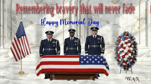 Memorial Day Soldiers Standing Around Flag