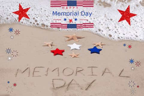 Memorial Day Written in Sand with Stars