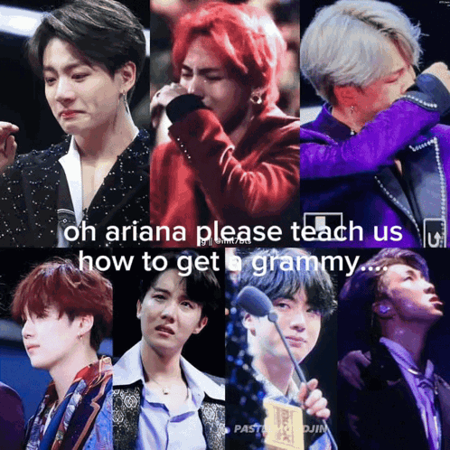 Men Collage Saying Oh Ariana Please Teach Us How to Get Grammy