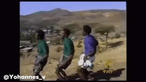 Men Dancing In Field Near Mountain GIF