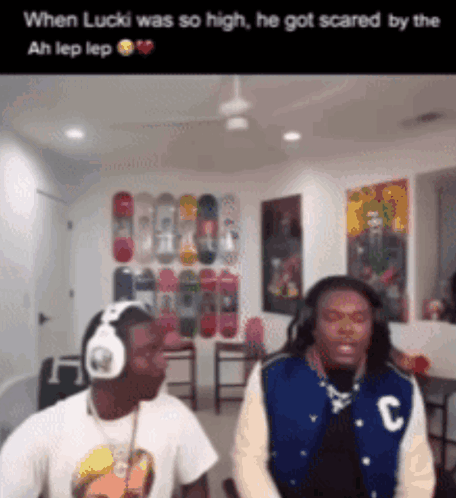 Men Dancing with Headphones and Blue Jacket