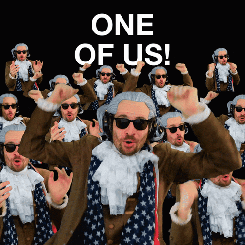Men Dressed as George Washington Dancing One of Us