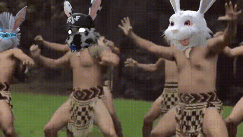 Men in Bunny Masks Dancing Together