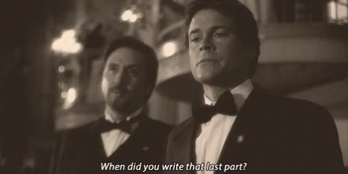 Men In Tuxedos Asking When Did You Write That Last Pa GIF