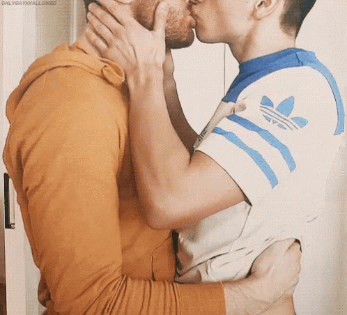 Men Kissing One Wearing Adidas Shirt GIF