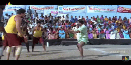 Men Playing Volleyball With Sea Coal Service Sign GIF