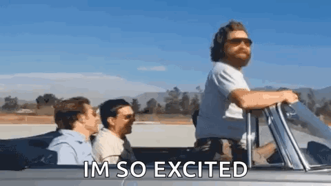Men Riding Convertible Car Excited GIF