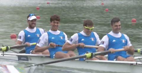 Men Row The Boat With Big Paddles GIF