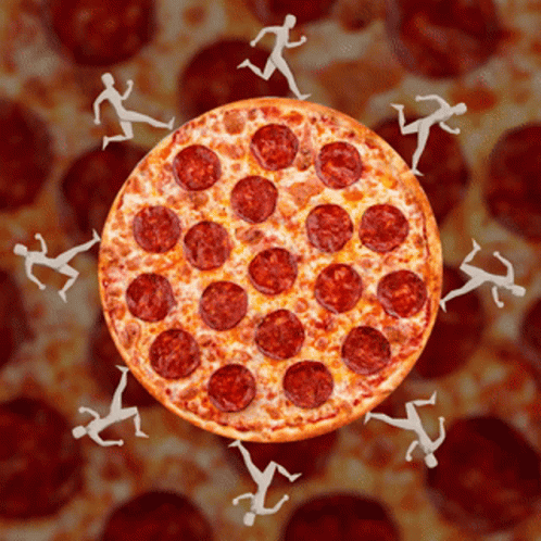 Men Running On Spinning Pizza GIF