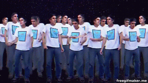 Men Standing in Line Wearing Freegifmaker.me Shirts