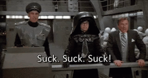 Men Standing Next To Darth Vader Helmet GIF