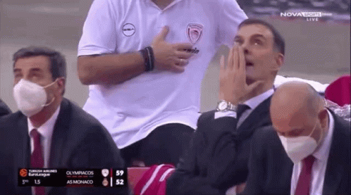 Men Wearing Face Masks Watching Basketball on TV