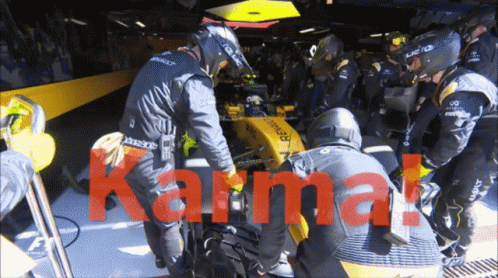 Men Working On Race Car With Karma In Red GIF