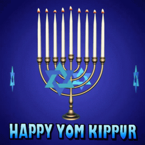 Menorah on Blue Background with Happy Yom Kippur