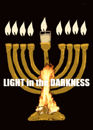 Menorah With Candles Saying Light in the Darkness