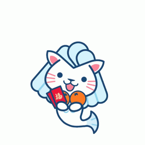 Mermaid Cat Greets Happy Lunar New Year GIF