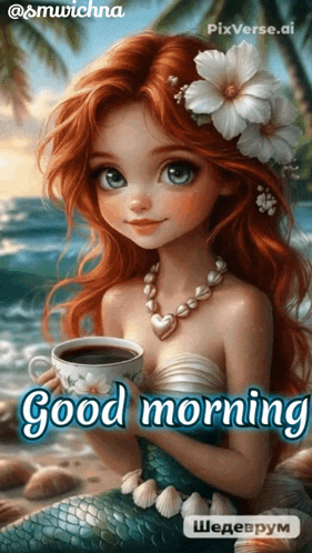 Mermaid Holding Coffee Cup