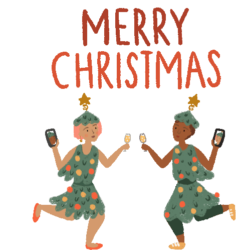 Merry Christmas And Happy New Year Cheers Phones Recording Party Costume GIF