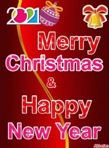 Merry Christmas and Happy New Year Greeting Card Red Background