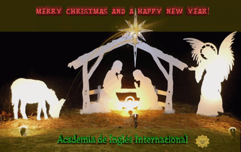 Merry Christmas And Happy New Year Nativity Scene Stable Angel GIF