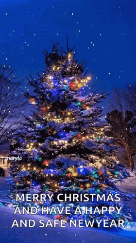Merry Christmas And Happy New Year Safe Snowing Christmas Tree Outdoor GIF