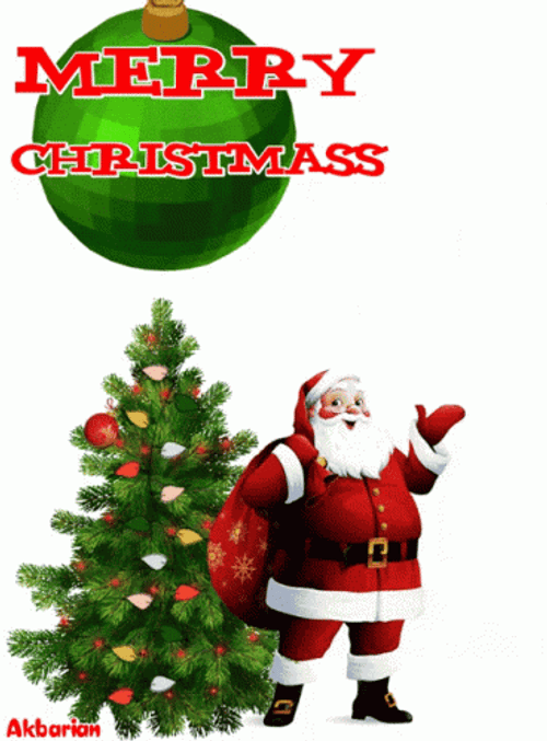 Merry Christmas Animated Big Santa With Big Ball GIF