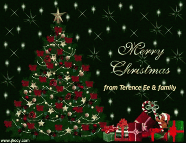 Merry Christmas Animated Gifts Under Xmas Tree GIF