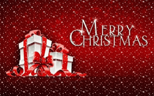 Merry Christmas Animated Gifts With Red Background GIF