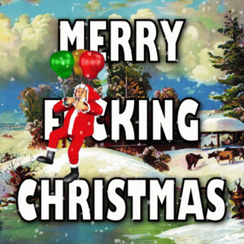 Merry Christmas Animated Santa Holding Balloons GIF