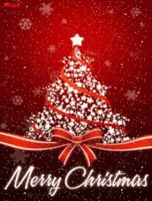 Merry Christmas Card With Christmas Tree and Snowflakes