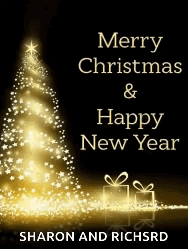 Merry Christmas Card With Golden Lights GIF