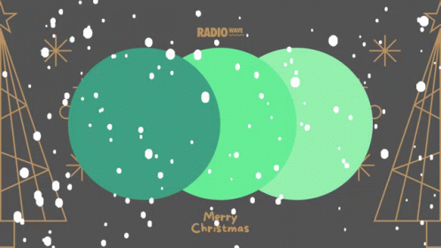 Merry Christmas Card With Green Circles And Snow GIF